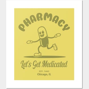 Let's Get Medicated Pharmacy Humor withe Vintage Cartoon Capsule Posters and Art